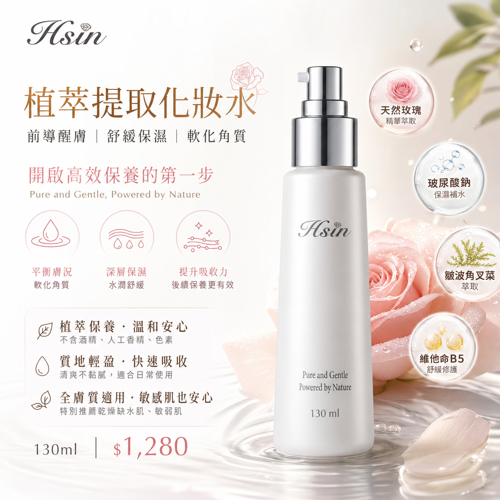 Hsin植萃提取化妝水 溫和保濕前導液